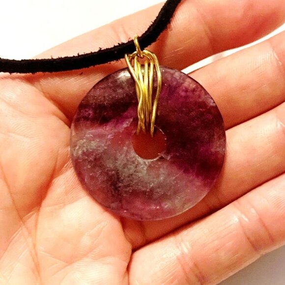 Rainbow Fluorite Donut Pendant Necklace – Clarity, Focus & Aura Cleansing - Picture 5 of 7